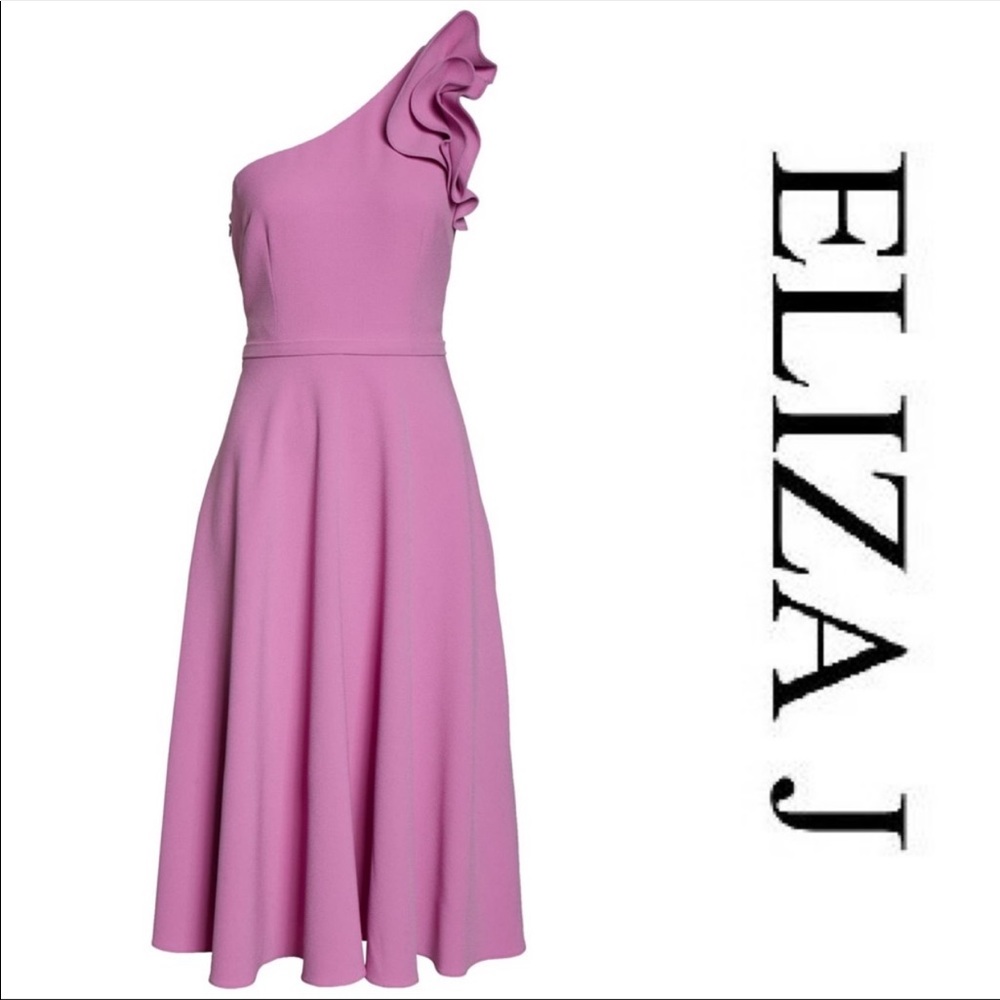 Eliza J Ruffle One-shoulder Fit & Flare Dress - Picture 2 of 5
